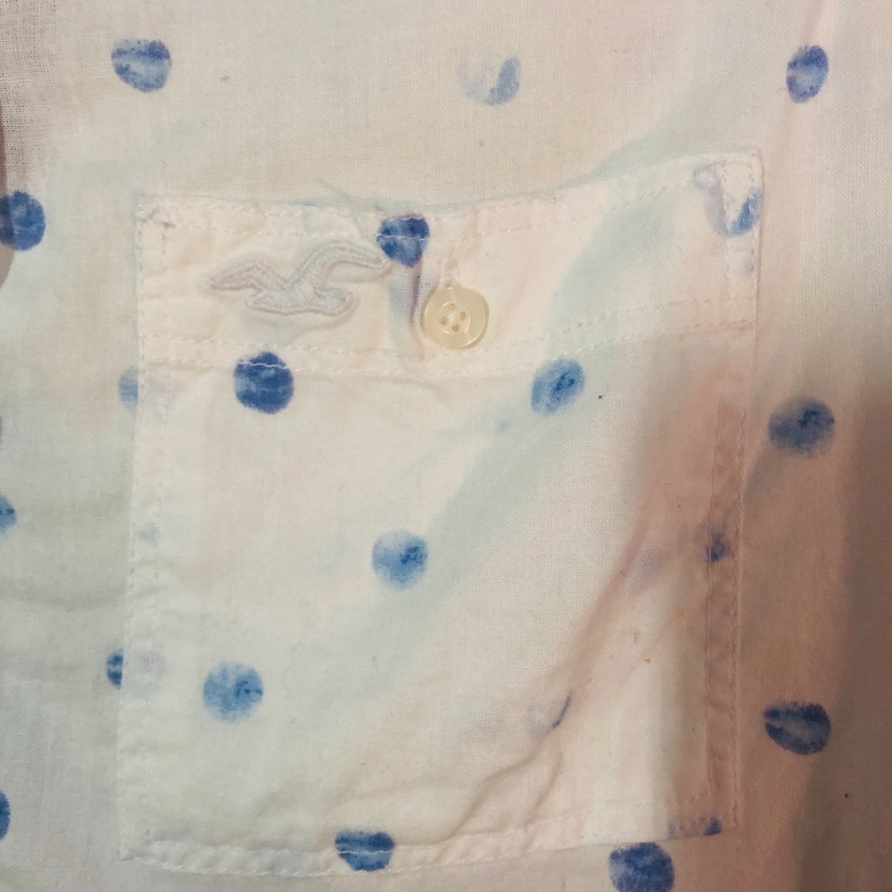 Hollister White with Blue Polka Dots Button Up - Picture 2 of 5